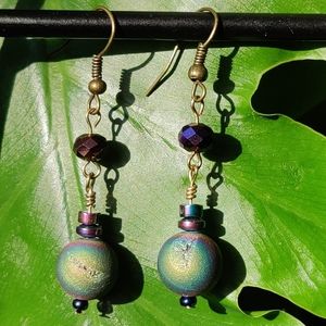 Colorful Titanium Quartz & Titanium Hematite Handcrafted Gemstone Earrings